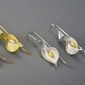 Calla Lily Flower Dangle Earrings Silver Tone Jewelry